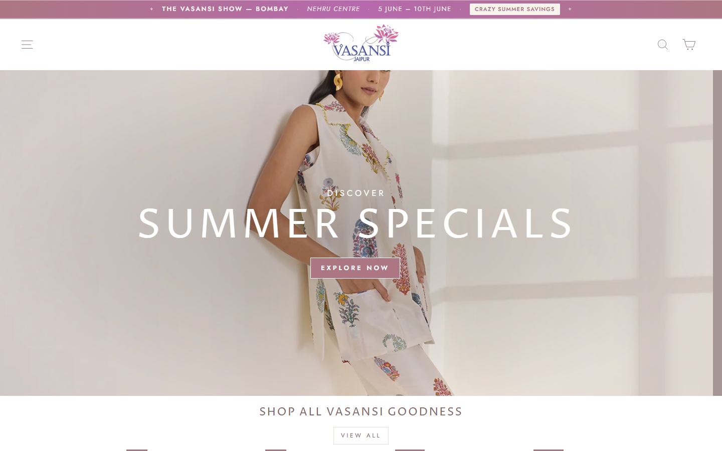 Vasansi.com — Shopify theme before rebuild
